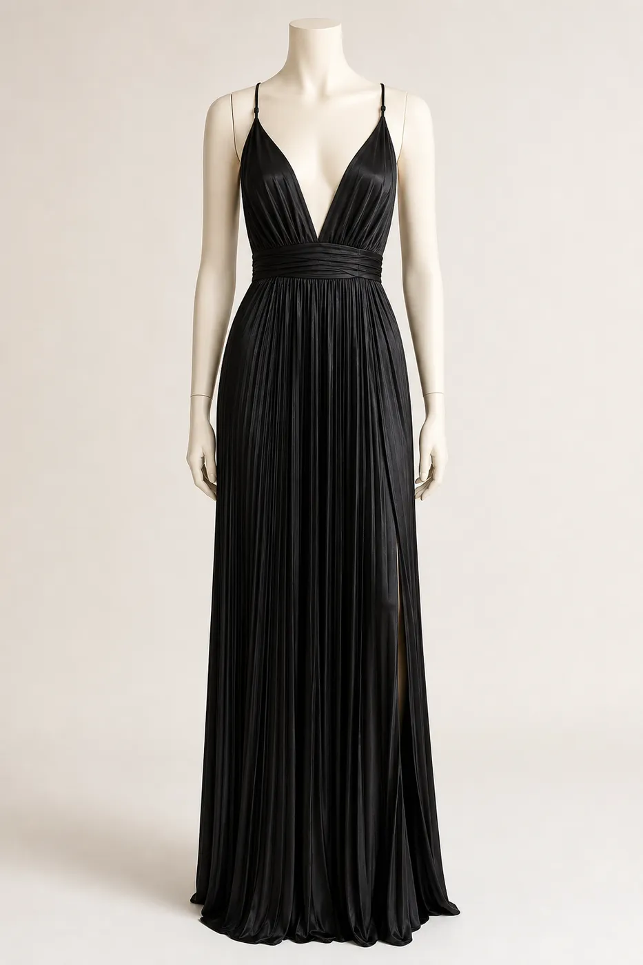 Long Pleated Satin Dress No.17